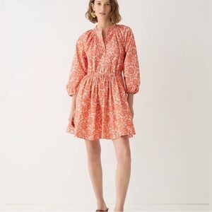 J. Crew Ruffle Collar Mini Dress in Cotton Poplin Floral Bouquet Orange